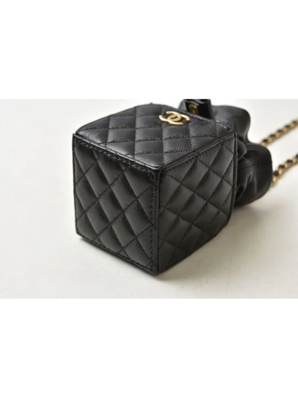 Chanel Chain Shoulder Bag Mini Cube Quilted Lambskin Black Gold